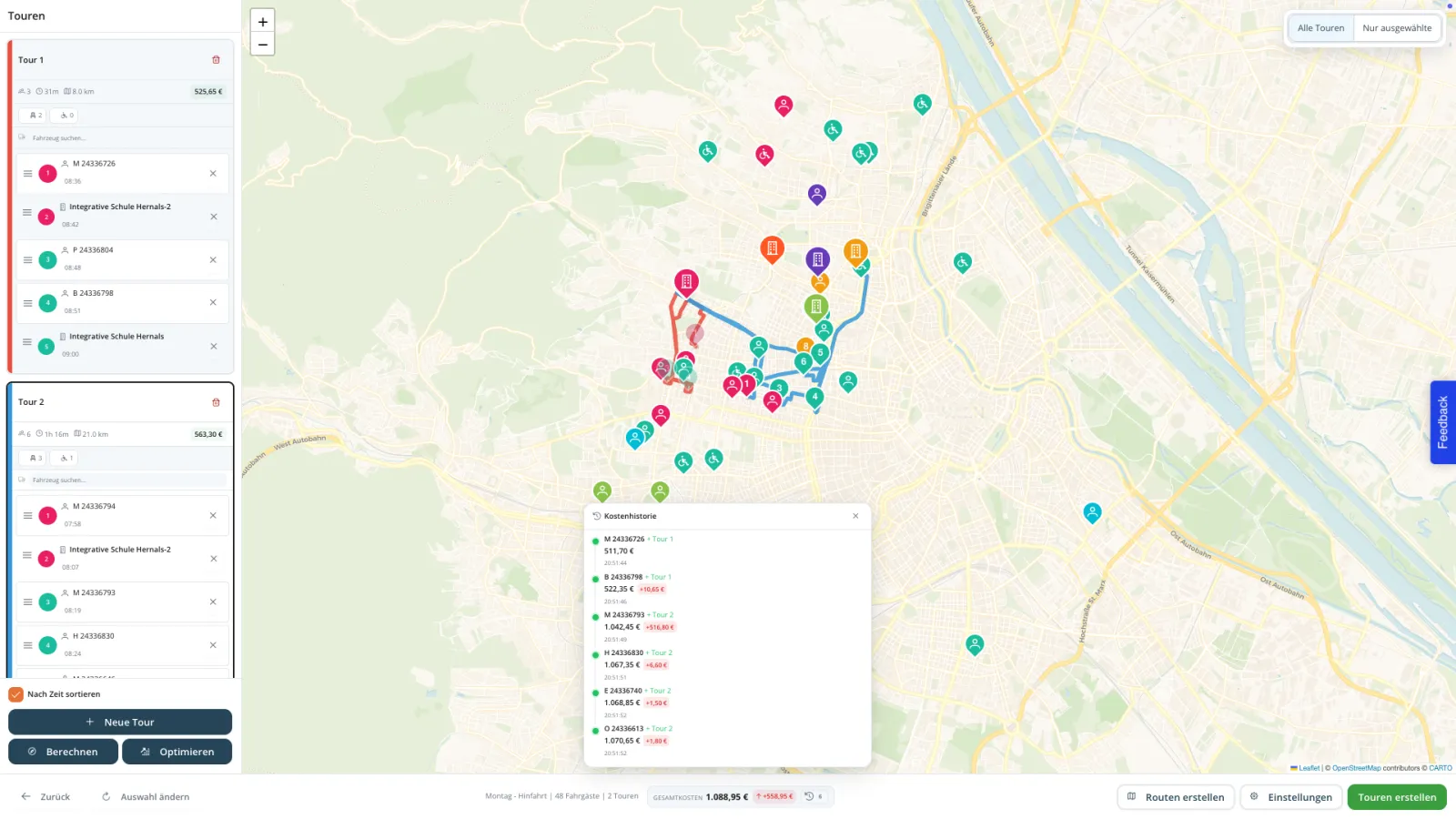Übersicht einer geplanten Route in der Vermo-Software